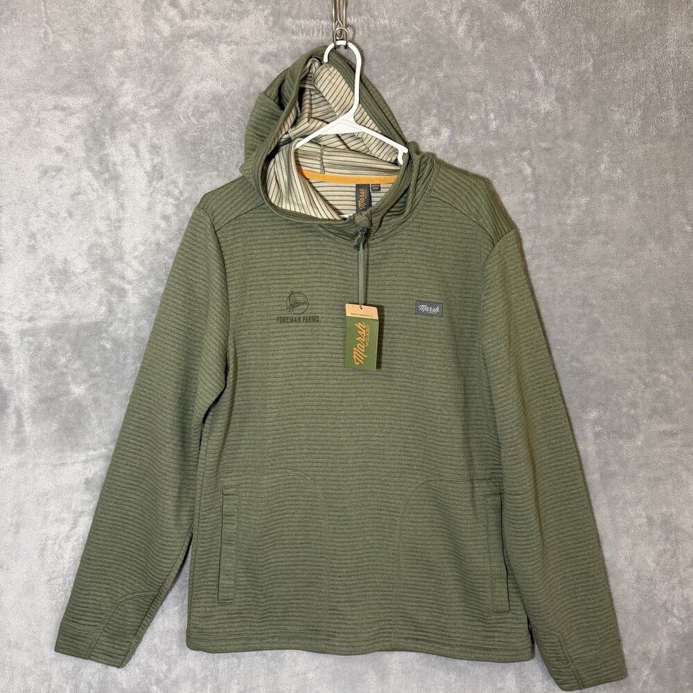NWT Marsh Wear Mens Sz M Olive Green Sullivans Hoodie Ribbed Pullover LOGO